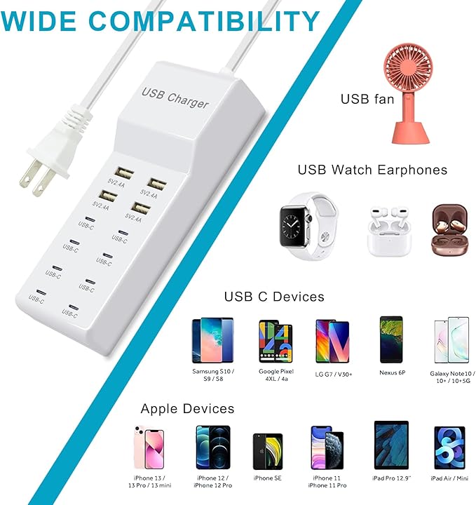 USB Charger, 12-Port USB Charging Station Multiple USB Charger Station - Image 2