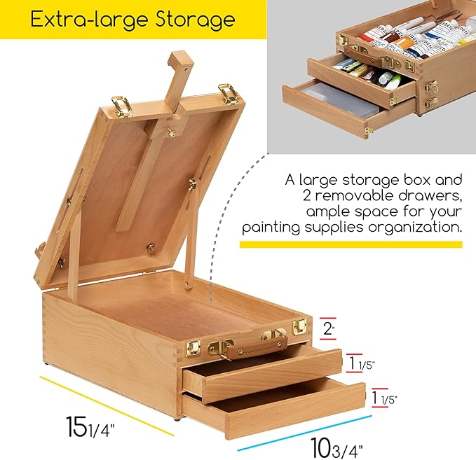 MEEDEN Large Tabletop Easel Sketchbox, Adjustable Solid Beech Wood Desktop - Image 5