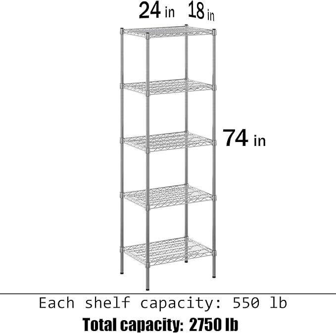 Regal Altair 18" Deep x 24" Wide x 74" Height Wire Shelving Kit | 5-Tier | NSF - Image 3