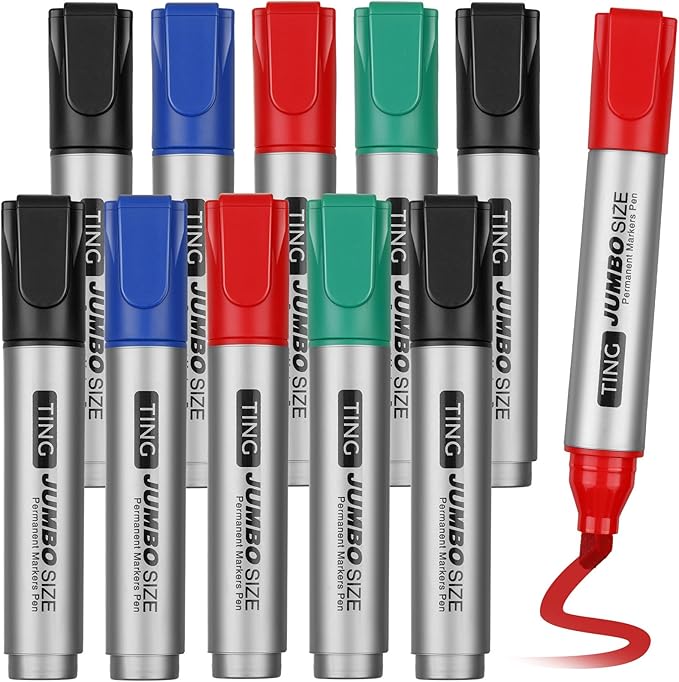 Fuutreo 10 Pack Jumbo Permanent Markers Bulk Large Chisel Tip Permanent Markers by Fuutreo