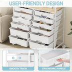 Rolling Storage Cart with 12 Drawers, Wooden Tabletop Utility Cart - Image 5