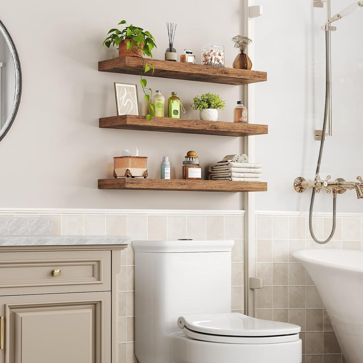 RALGEND Floating Shelves for Wall, 1.5" Thick Wall Shelf Set of 3 with I...