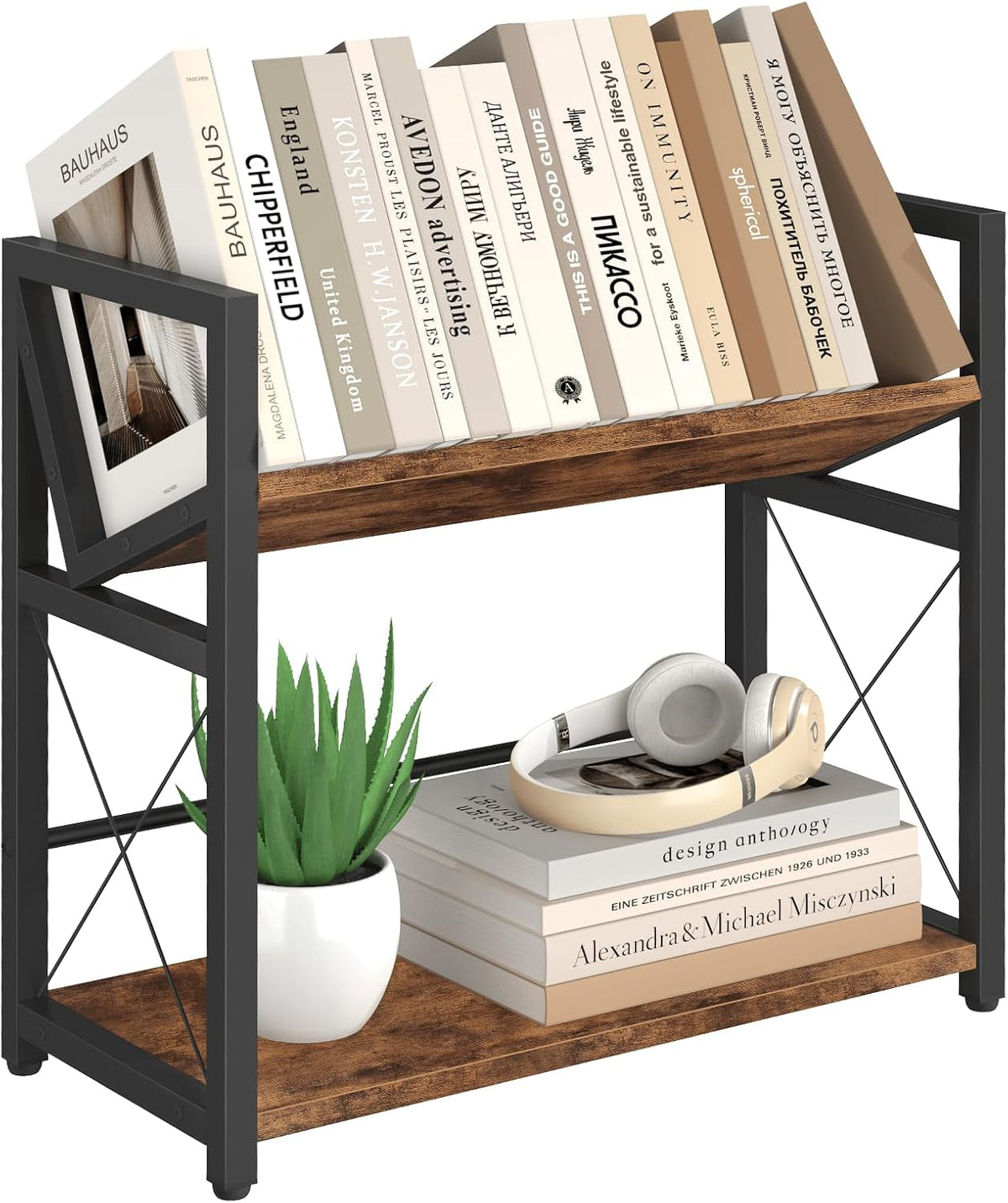 ELITEROO Desktop Bookshelf, 2 Tier Desk Shelf Organizer, Wooden Tabletop Book...