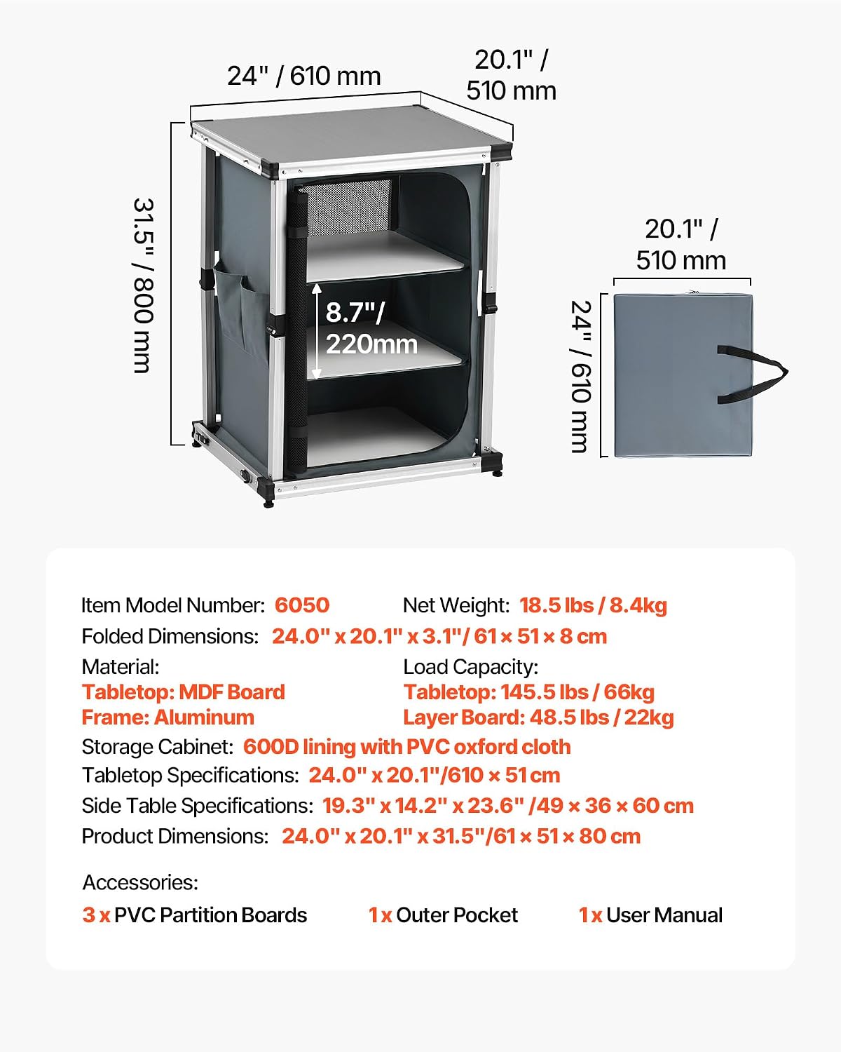 VEVOR Folding Camping Storage Cabinet, Outdoor Portable Lightweight Table