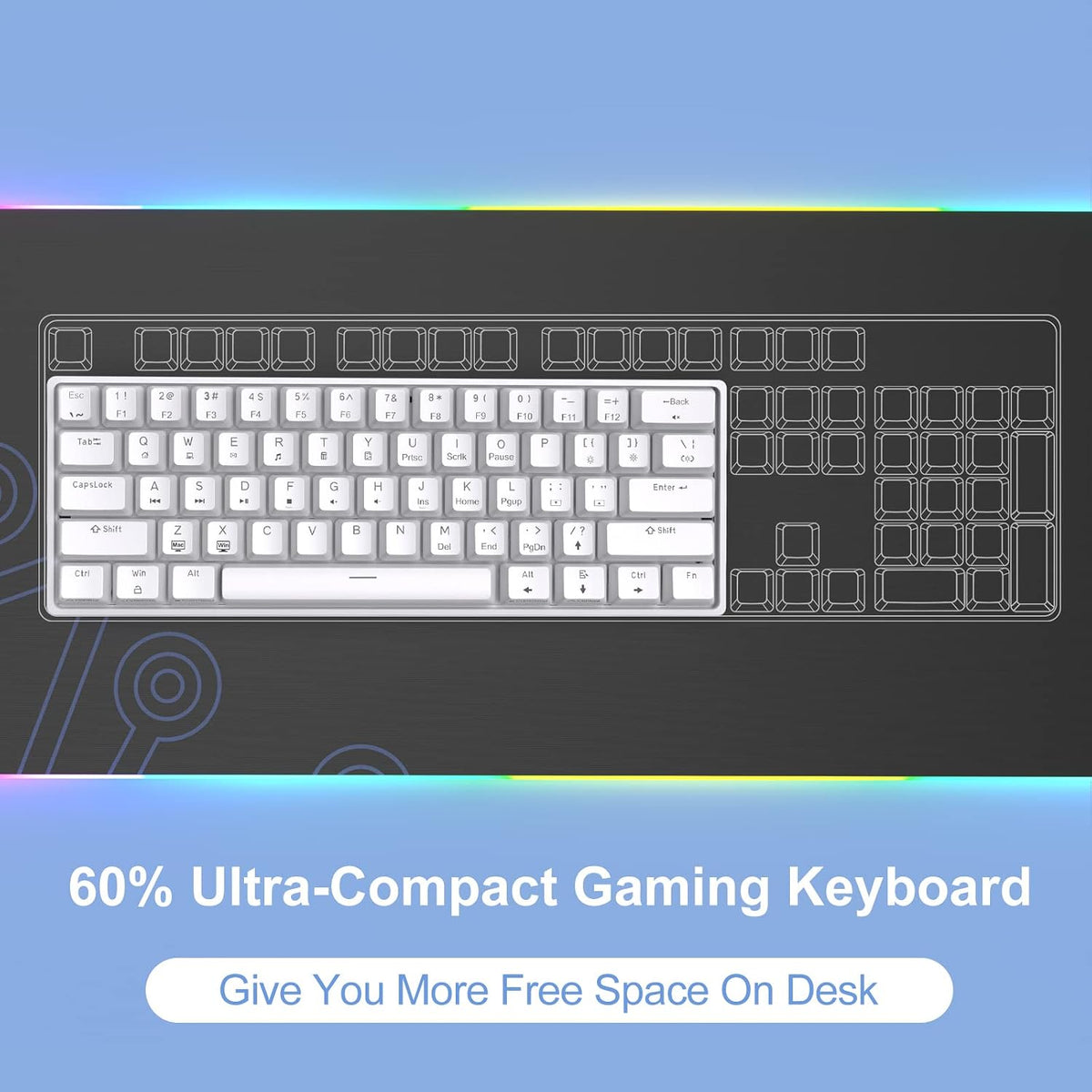 DIERYA 60% Mechanical Keyboard, DK61se Wired Gaming Keyboard with Red Switche...