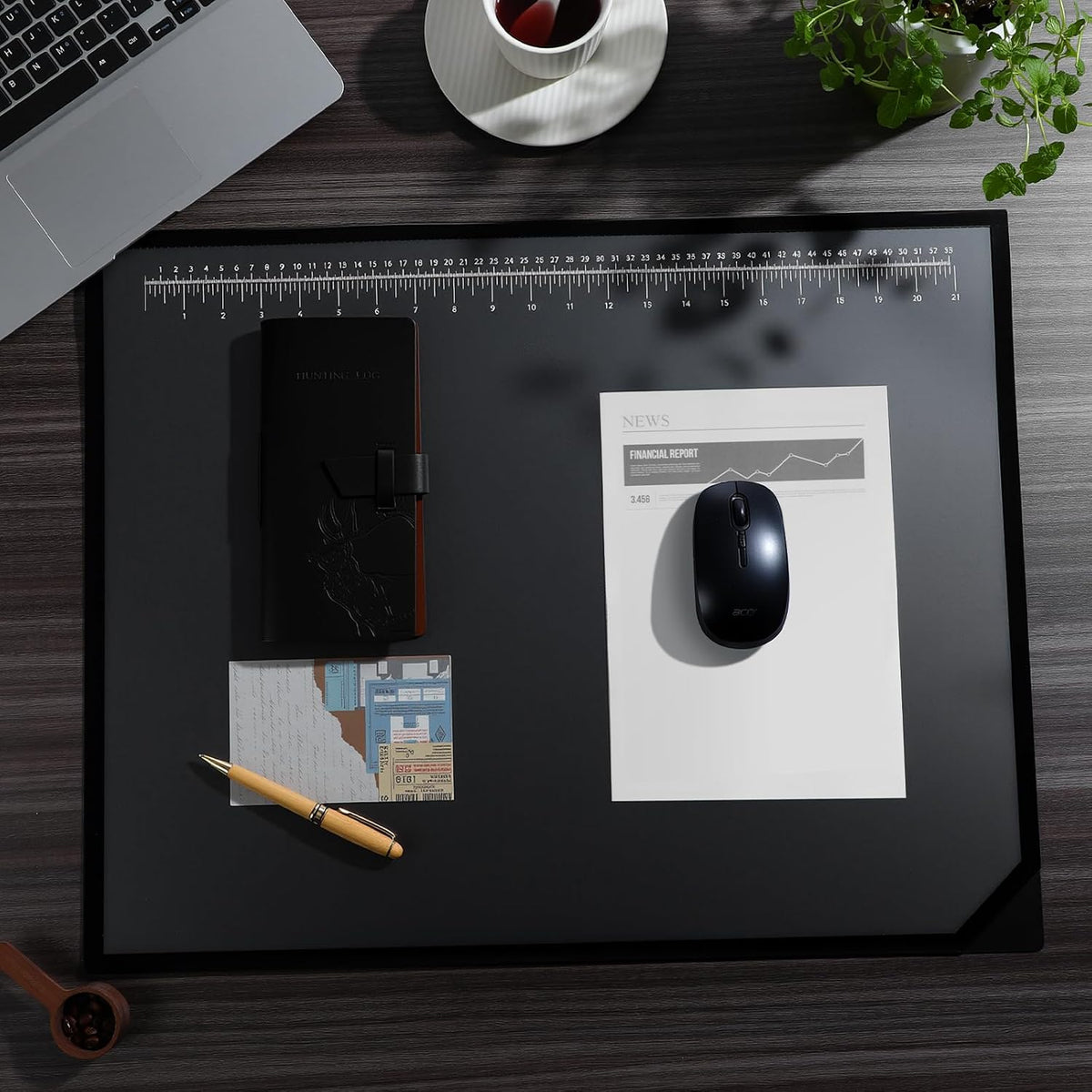 Colingmill 24 x 19 Inch Black Desk Pad with Clear Ruler Overlay