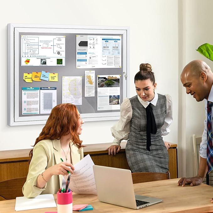SWANCROWN Enclosed Bulletin Board Grey Felt Displays Boards Weather Resistant - Image 5