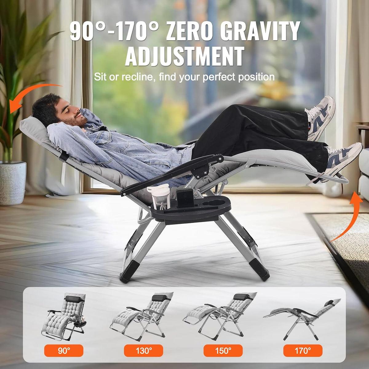 VEVOR Zero Gravity Chair, 33 inch Zero Gravity Recliner Lounge Chair for Indo...
