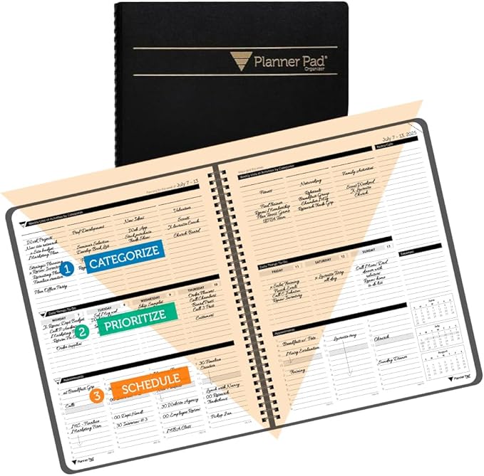 Planner Pad Spiral Bound 3-Tier Funnel Down 12 Month Organizer, July 2025 – by PlannerPad
