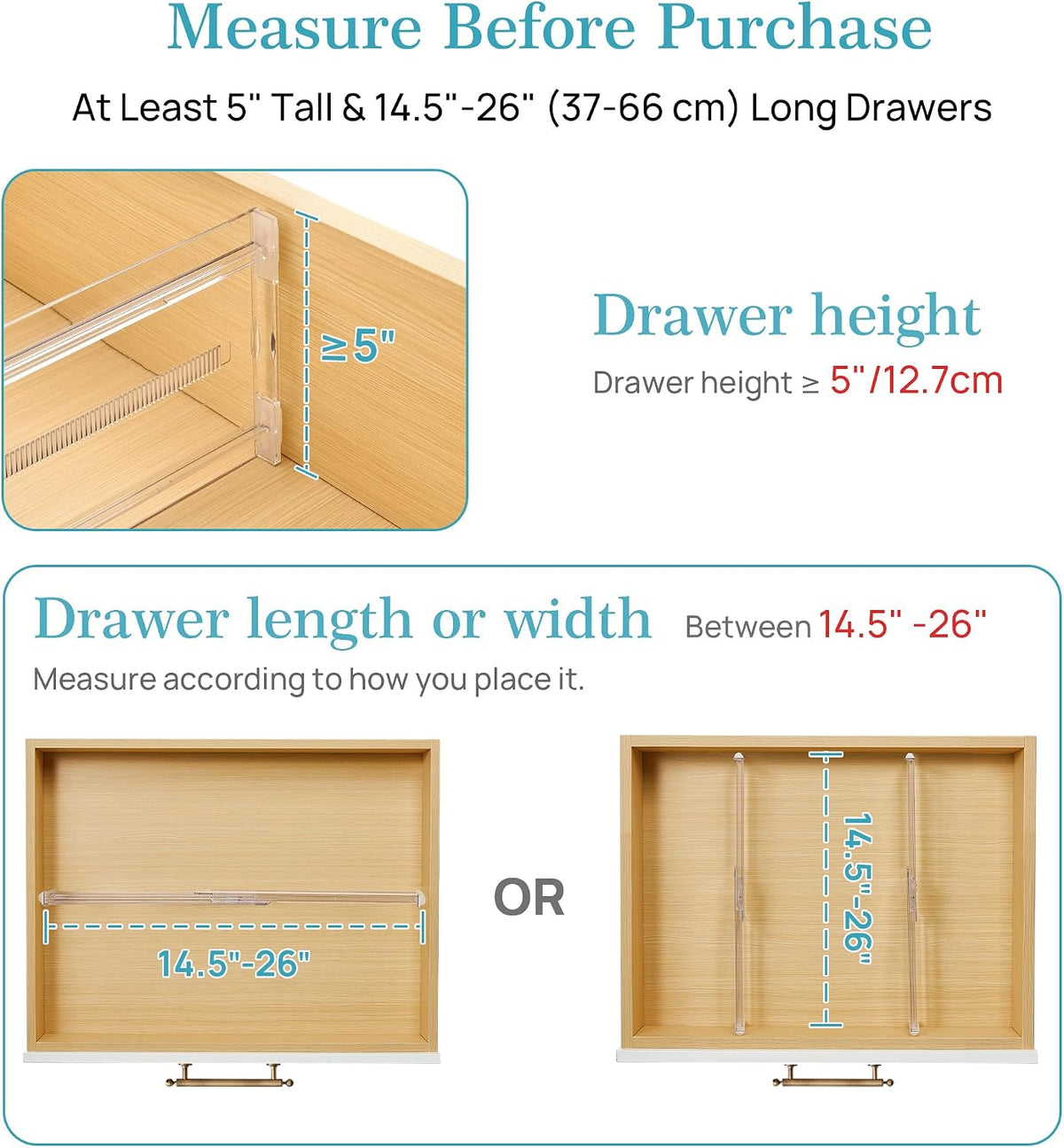 Vtopmart 5" High Drawer Dividers for Clothes 14.5"-26" Adjusta...