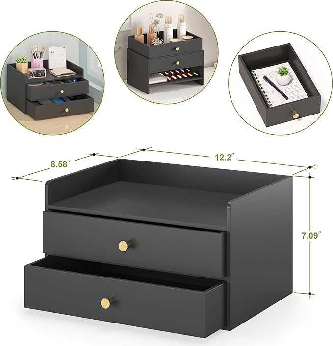 Bamboo Desk Organizer with Drawers Wooden Desktop Storage Drawers - Image 3