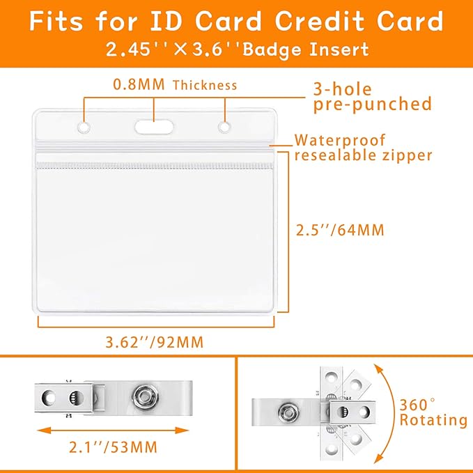ZHEGUI ID Badge Holder with Clip Clear Plastic Name Tag Holders Horizontal - Image 3