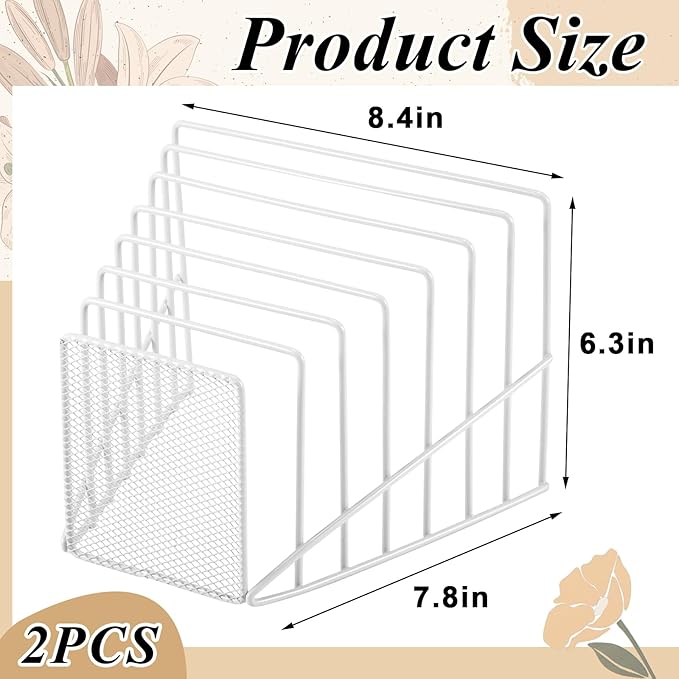2 Pcs 7 Section Incline File Sorter Metal Wire Mesh File Rack - Image 2