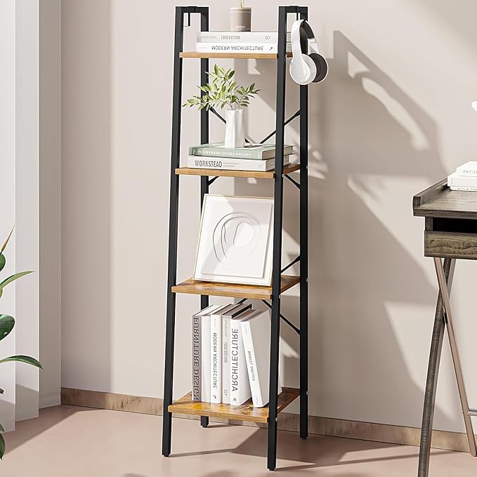 Hzuaneri Ladder Shelf, Bookshelf Bookcase, Freestanding Corner Storage Shelve by Hzuaneri
