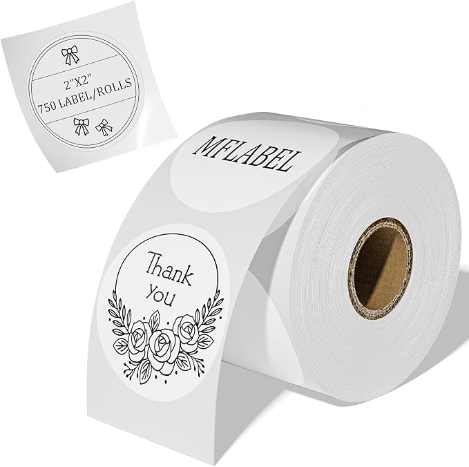 MFLABEL 2" 750 Labels White Circle Direct Thermal Stickers Labels Roll by MFLABEL