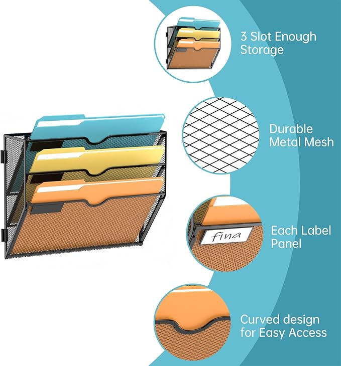 SUPEASY Wall File Organizer Mesh Office Mail Holder, Hanging Wall Organizer - Image 3