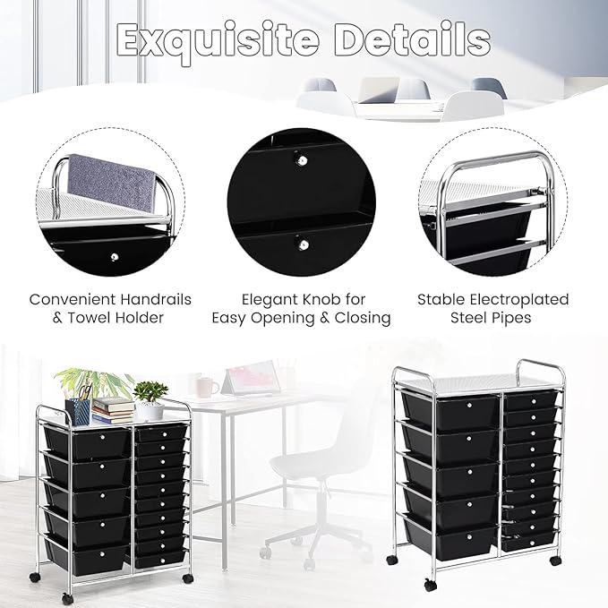 LDAILY 15 Drawer Rolling Storage Cart, Rolling Cart - Image 5