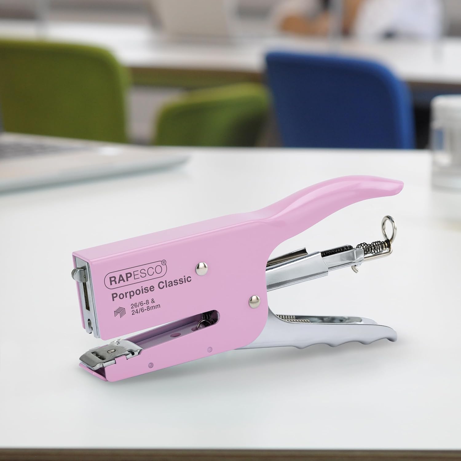 Rapesco 1345 Porpoise Classic Stapling Plier, 45 Sheet Capacity, Pink | All-Metal Construction, Rotating Anvil for Pinning, Ergonomic Contoured Grip, Rear-Loading, for Office and School