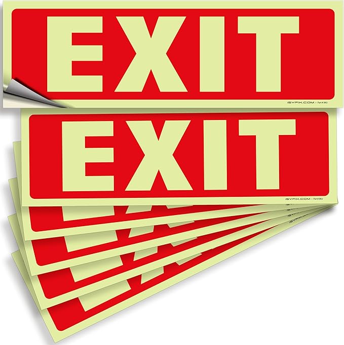iSYFIX Exit Glow in the Dark Sign Stickers – 6 Pack 12x4 Inch – by iSYFIXPREMIUMSIGNS