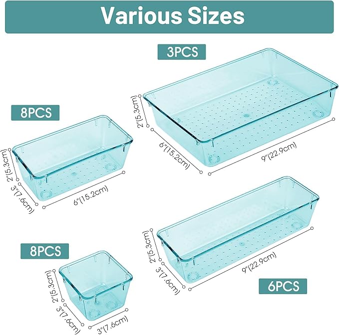 WOWBOX 25 PCS Plastic Drawer Organizer Set, 4 Sizes Desk Drawer Divider - Image 2