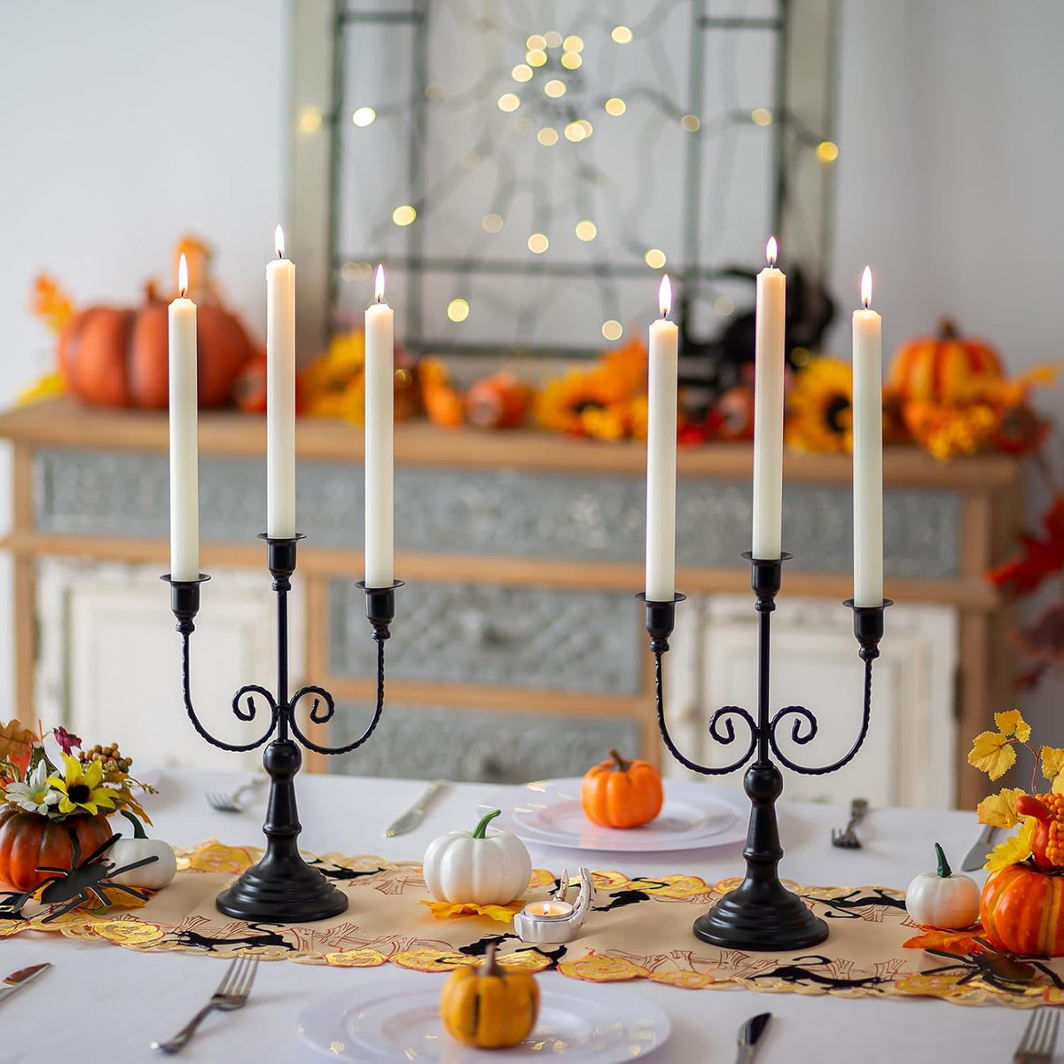 Sziqiqi Black Candelabra Candle Holder for Halloween, 3 Arms Candelabra