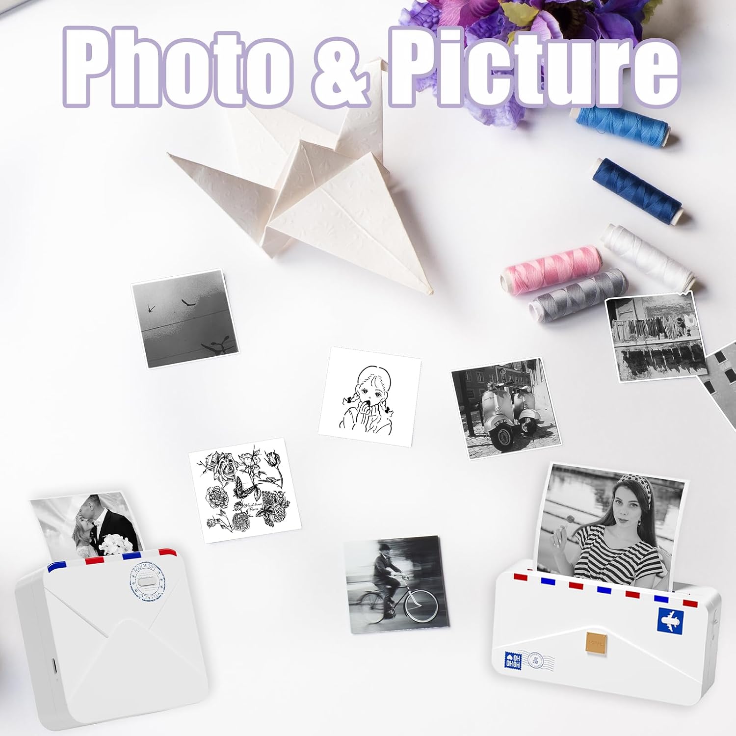 Thermal Sticker Paper Compatible with Phomemo Printer Paper M02/M02 Pro/M02S/P2S/M03/M04S/T02 Mini Sticker Printer- 50mm x 3.5m, 3 Rolls White 2-Year Adhesive Label for Photo,Image,Texts,Notes