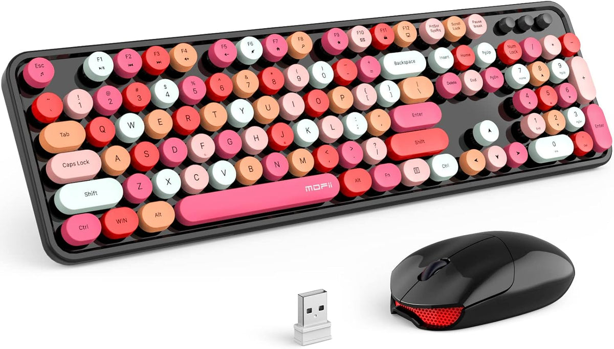 MOFII Wireless Keyboard and Mouse Combo, 2.4GHz Retro Full Size Typewriter