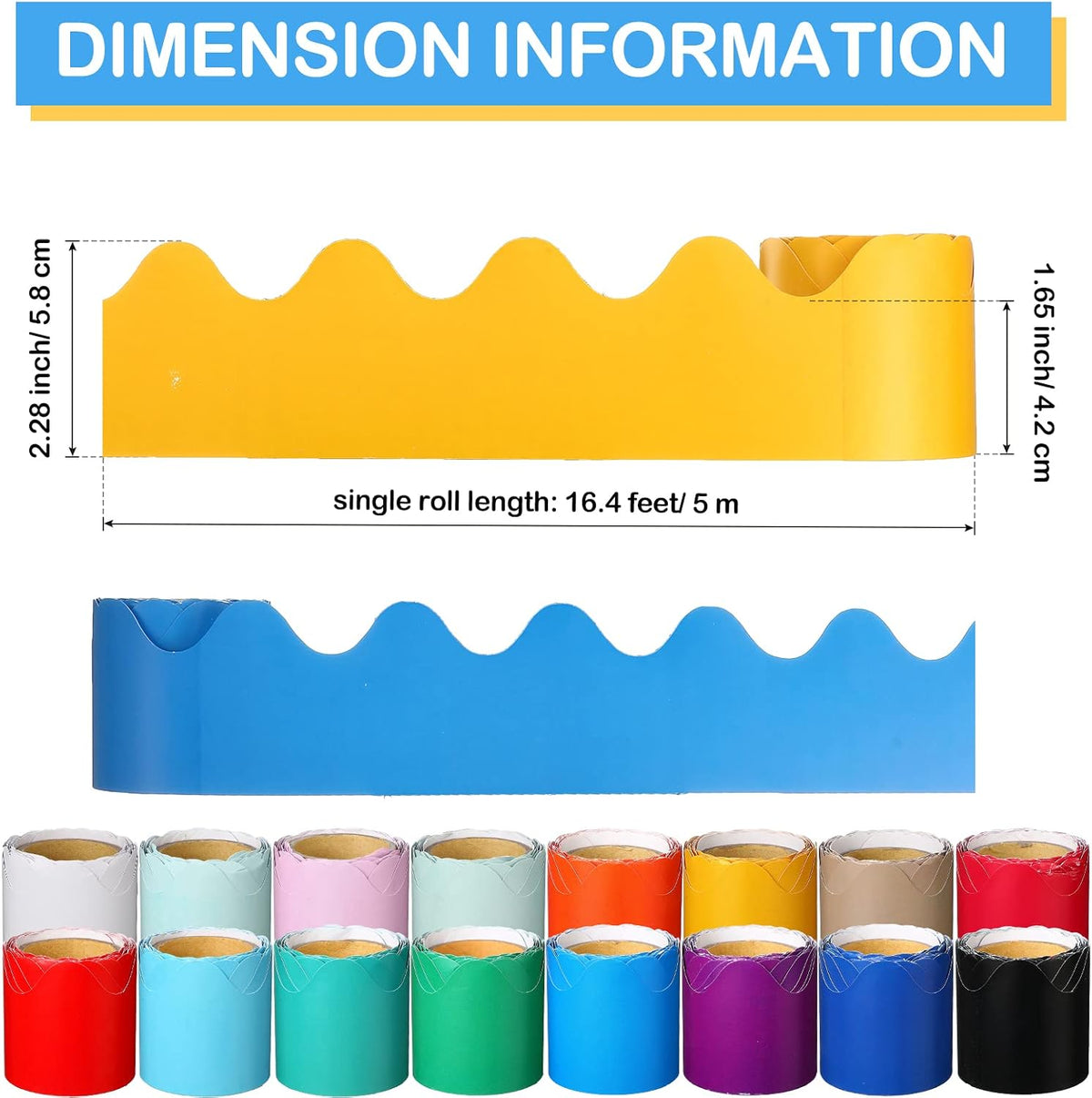 Leinuosen 16 Pack Scalloped Board Borders, Colorful Trim for Classroom