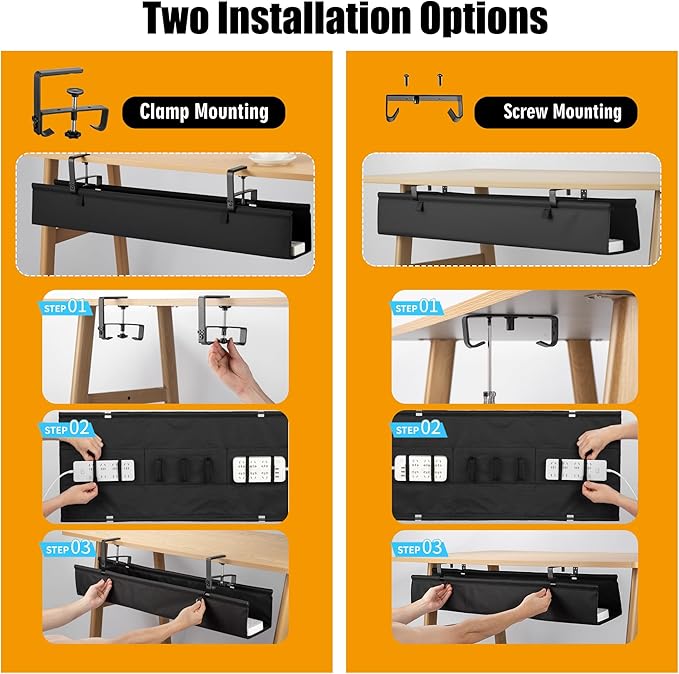 Oxford Cloth Under Desk Cable Management Tray, No-Drill 36" Desk Cable - Image 3