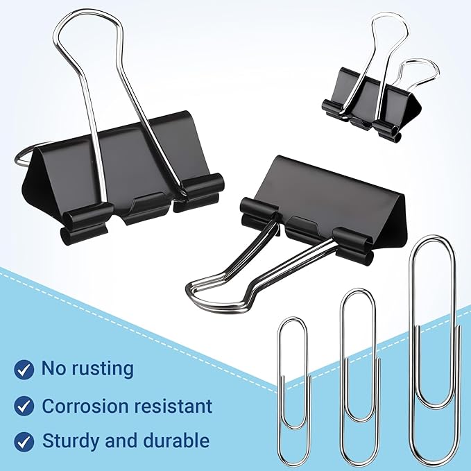 370 PCS Paper Clips and Binder Clips Set – Assorted Sizes Metal Clips, Office - Image 2