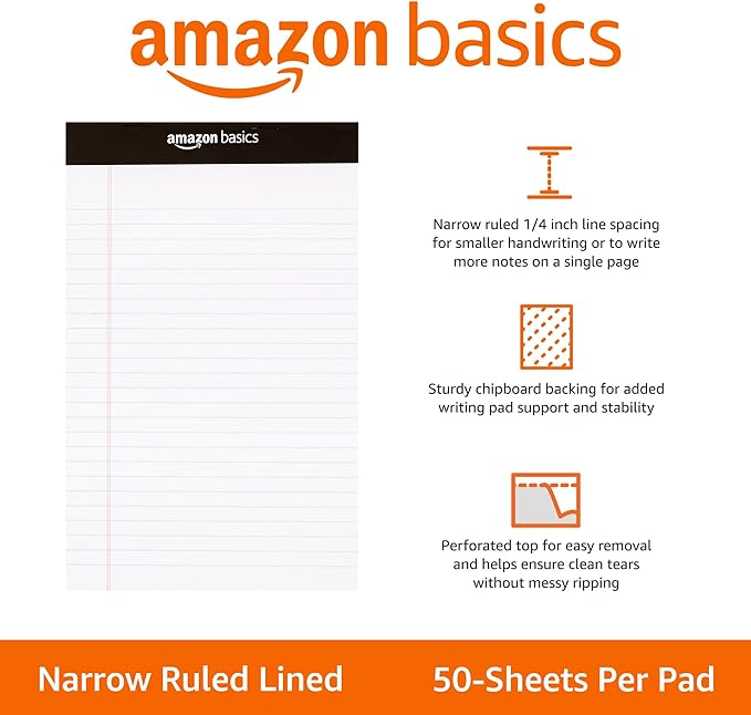 Amazon Basics Narrow Ruled Lined Writing Note Pad, 5 inch x 8 inch - Image 2