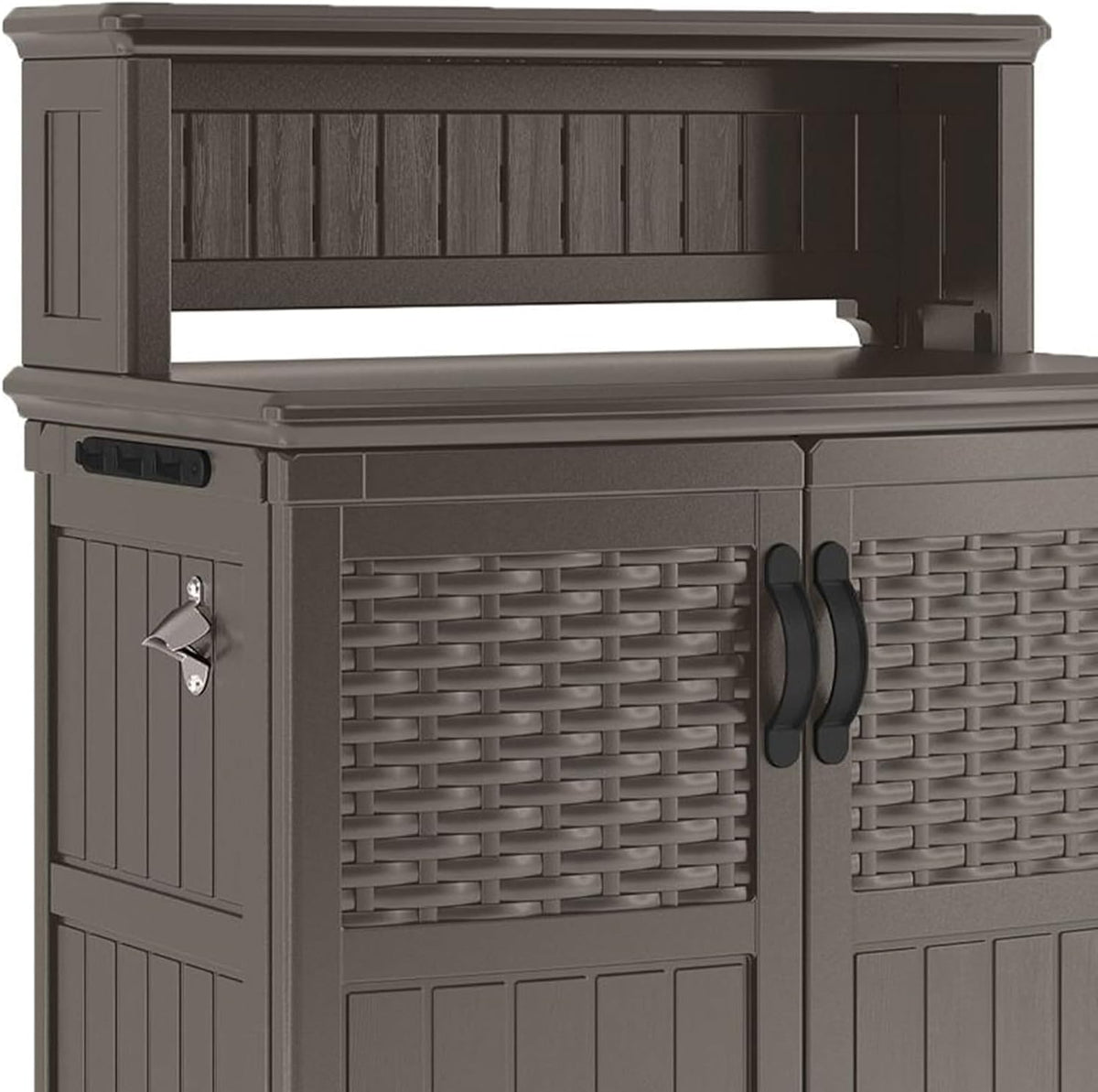 Suncast Patio Plastic Storage and Prep Station with Decorative Wicker Pattern...