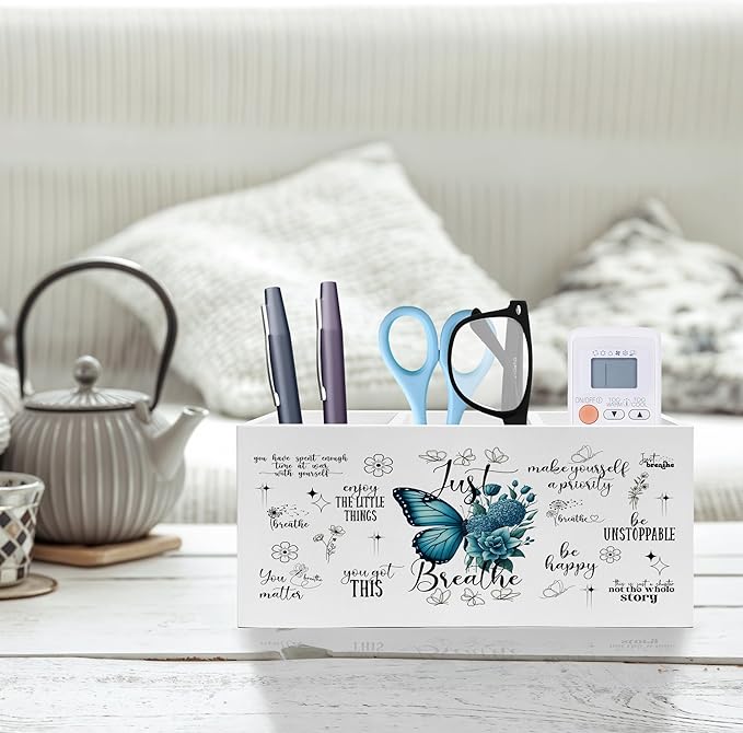 Exqcom Just Breathe Inspirational Pen Pencil Holder, Therapy Office Decor - Image 2