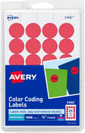 Avery Print/Write Self-Adhesive Removable Labels, 0.75 Inch Diameter, Red, 18 Packs (5466)