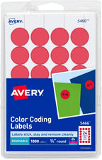 Avery Print/Write Self-Adhesive Removable Labels, 0.75 Inch Diameter, Red, 18 Packs (5466)
