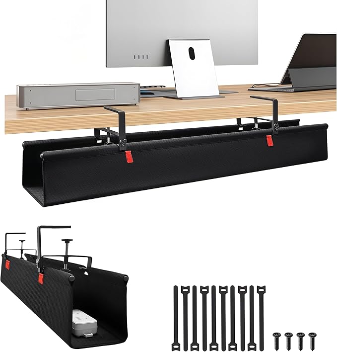 No Drill Cable Management Under Desk, Clamp/Screw Mount Cable Tray, Premium by JACEPFY