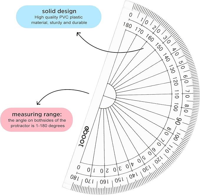 Zonon 3 Pcs 4 Inch Clear Plastic Protractor Bulk Math Protractors Set 180 - Image 4