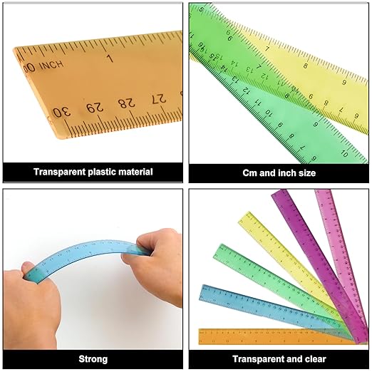 180 Pack 12-Inch Plastic Rulers Bulk, Plastic Ruler, Colored Transparent Ruler - Image 3