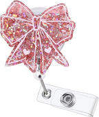 Cute Pink Bow Badge Reel | Retractable ID Card Badge Holder | Name Tag Work by BVIIE