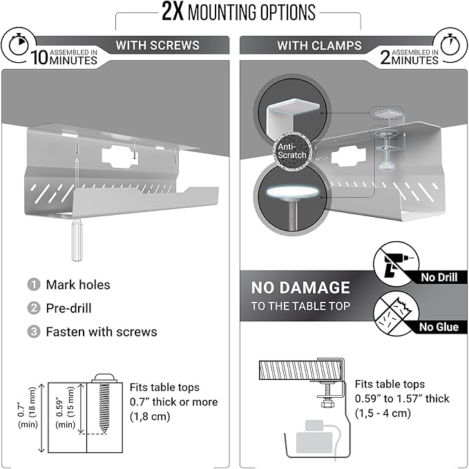 Under Desk Cable Management Tray no Drill – Wire Management - Image 3