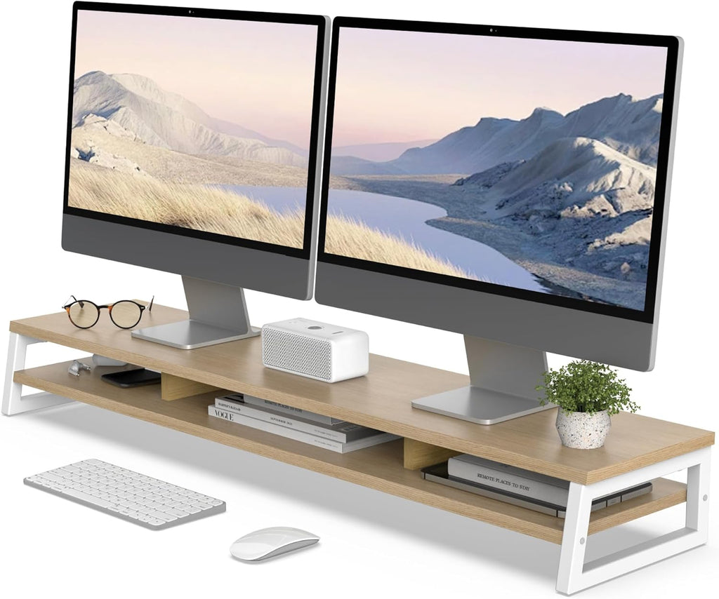 Fenge Dual Monitor Stand for Desk, 42.5in Large Monitor Riser for 2 Monitors