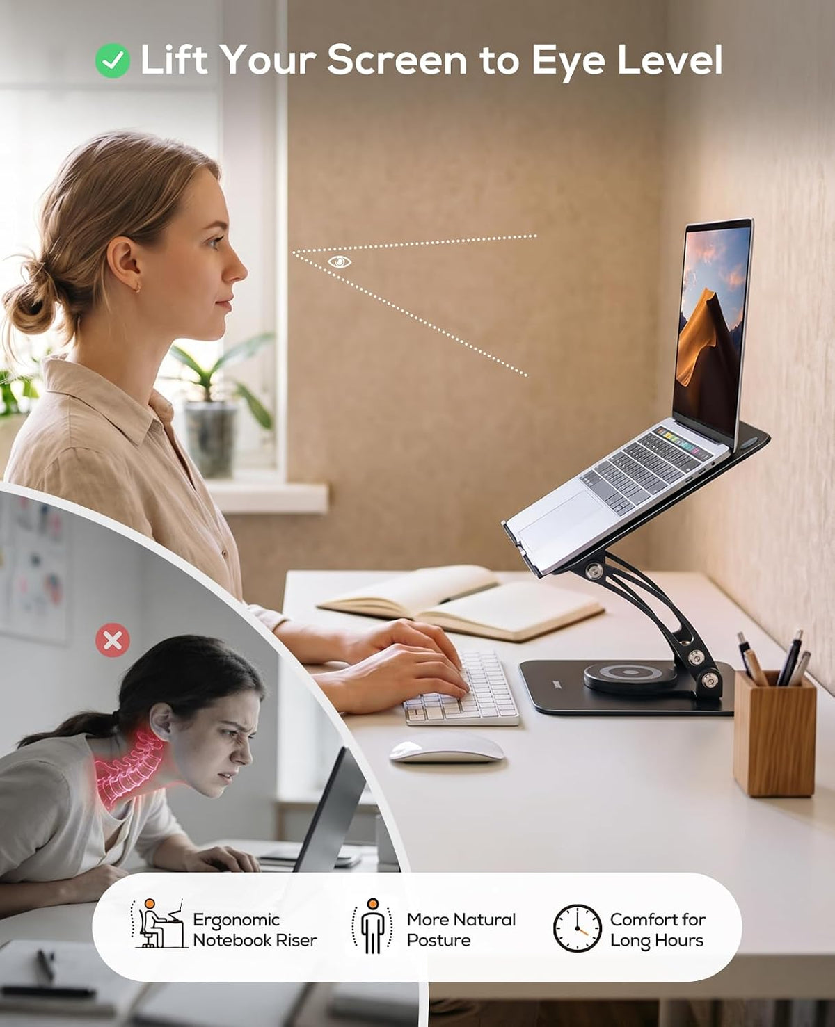 Nulaxy 360° Rotating Ergonomic Laptop Stand for Desk, Dual Foldable Design