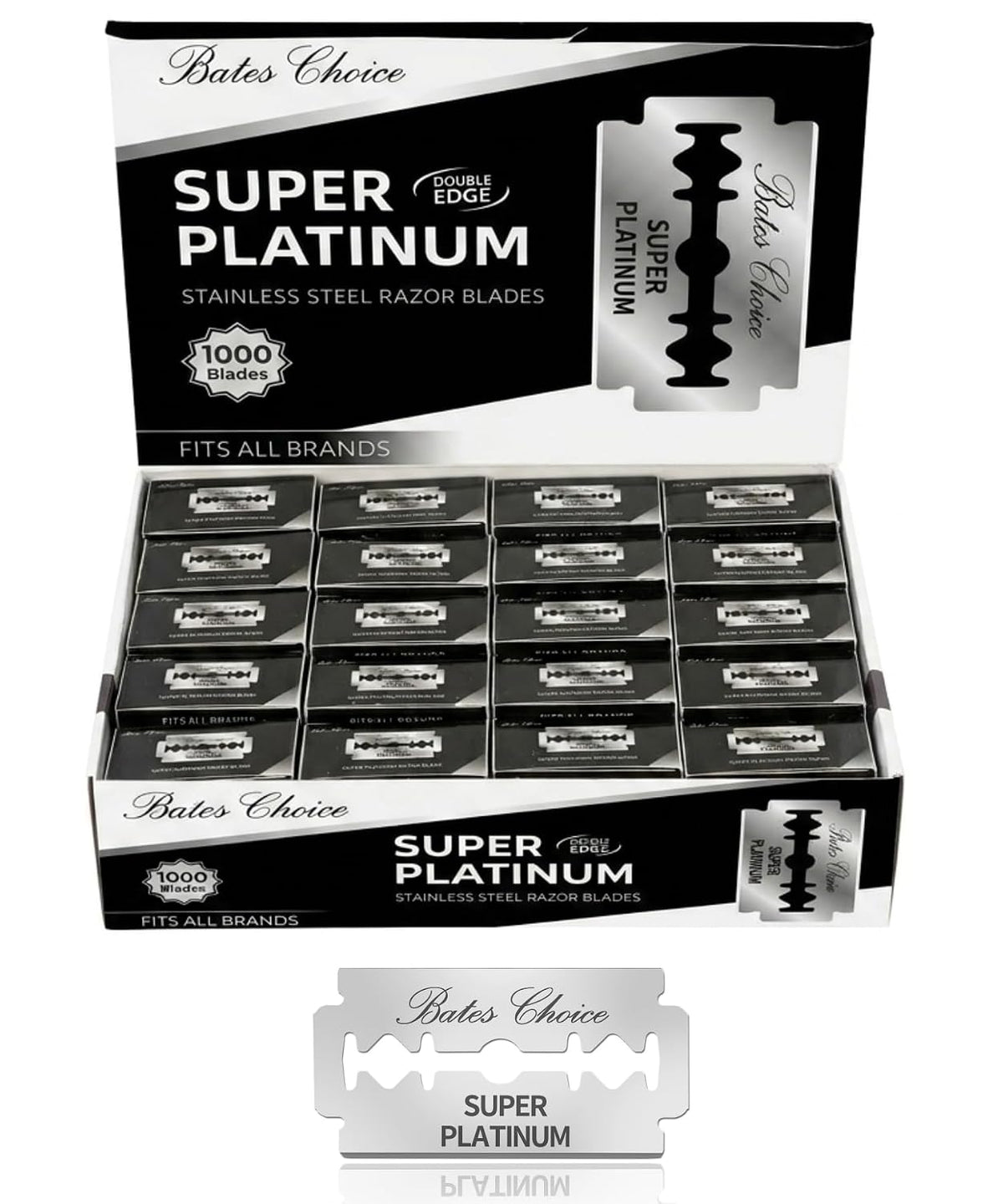 Bates- Double Edge Razor Blade, 1000 Pack, Silver, Stainless Steel, Shaving B...