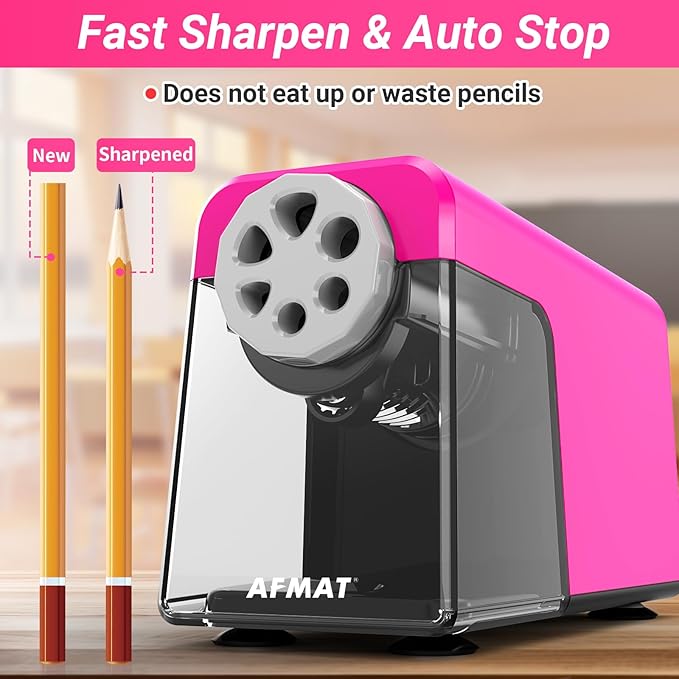 AFMAT Heavy Duty Electric Pencil Sharpener, 6 Holes, Auto Stop Pencil - Image 3
