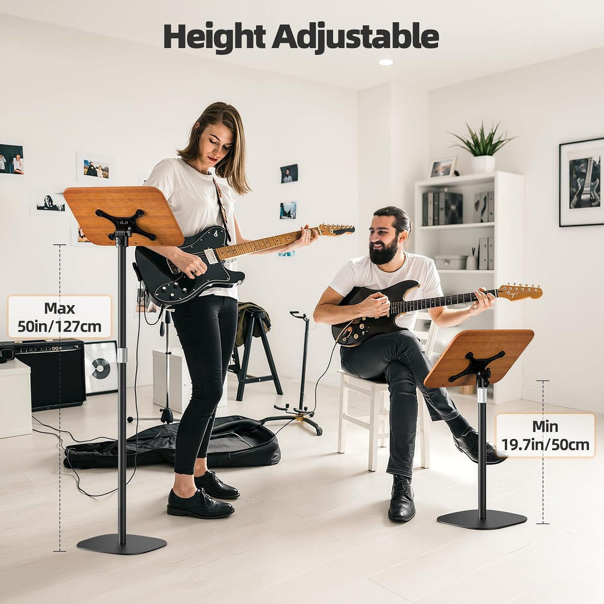 2-in-1 Floor & Desktop Music Book Stand,100% Solid Wood Metal Base