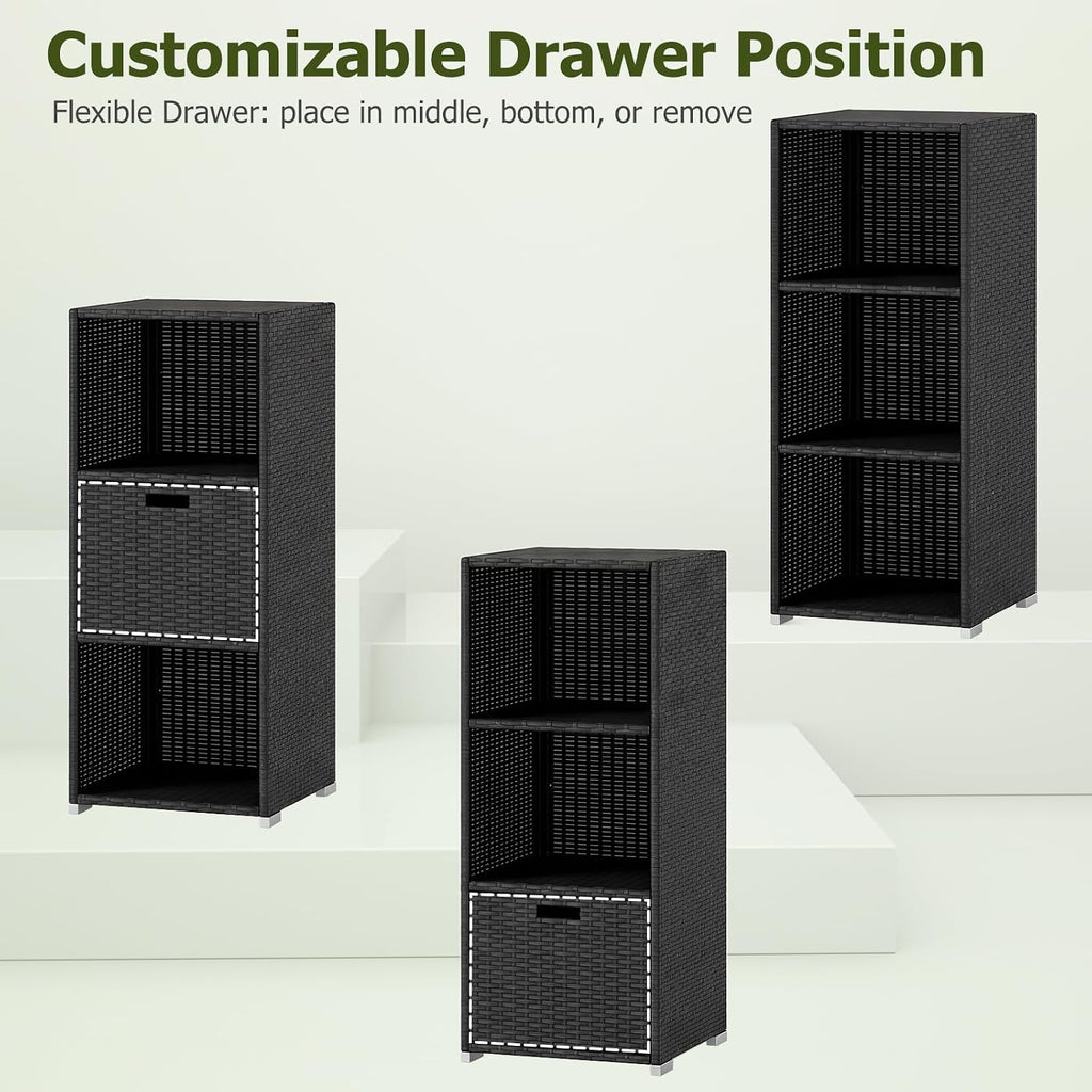 happygrill outdoor storage cabinet pe rattan wicker storage showing dimensions