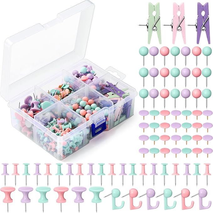 600 Pcs Decorative Push Pins, Pastel Color Thumb Tacks 6 Types Cute Push Pin by Sawysine