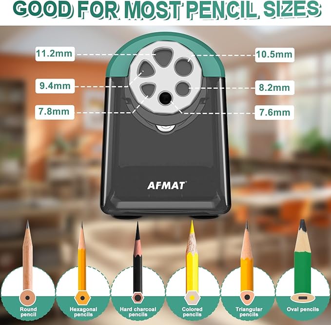 AFMAT PSX2 Heavy Duty Electric Pencil Sharpener 6 Holes, Classroom Pencil - Image 2