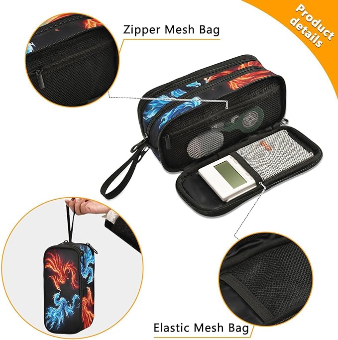 BOENLE Dragon Phoenix Pencil Case Box Boys Girls Large Pencil Pouch - Image 2