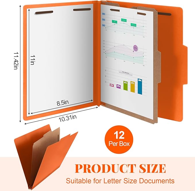 Skyygemm 12 Pcs Classification Folders Letter Size, 1 Divider Pressboard File - Image 2